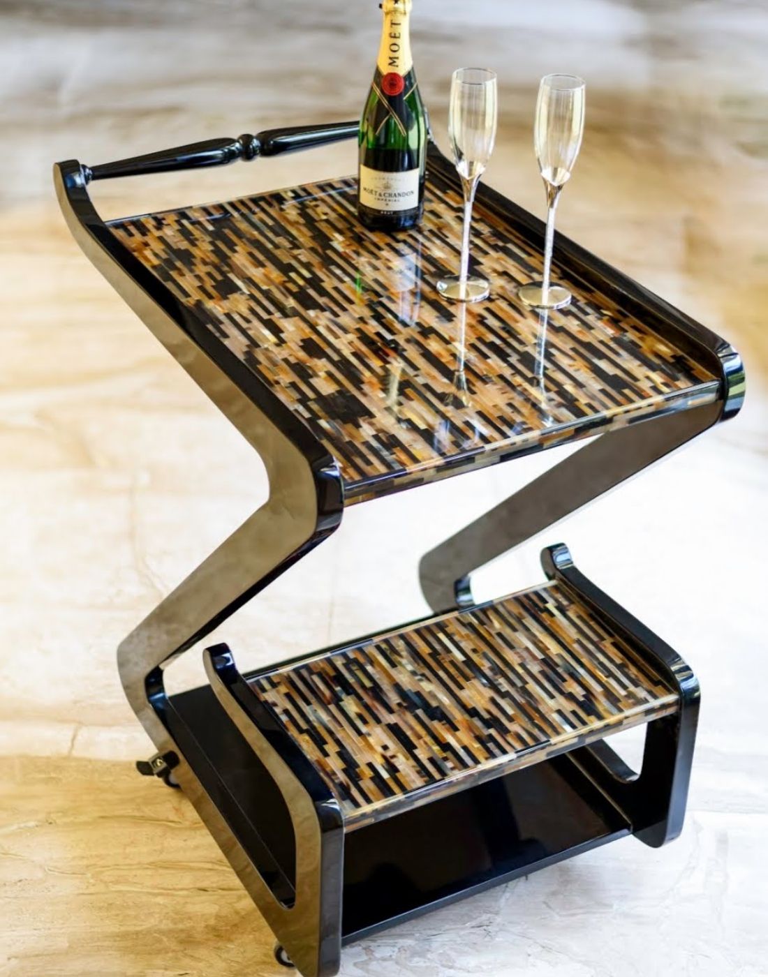 Gilded Noir Tierd Serving Trolley