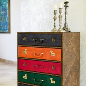 Multi-Color Leather-Finish Trolley Cabinet