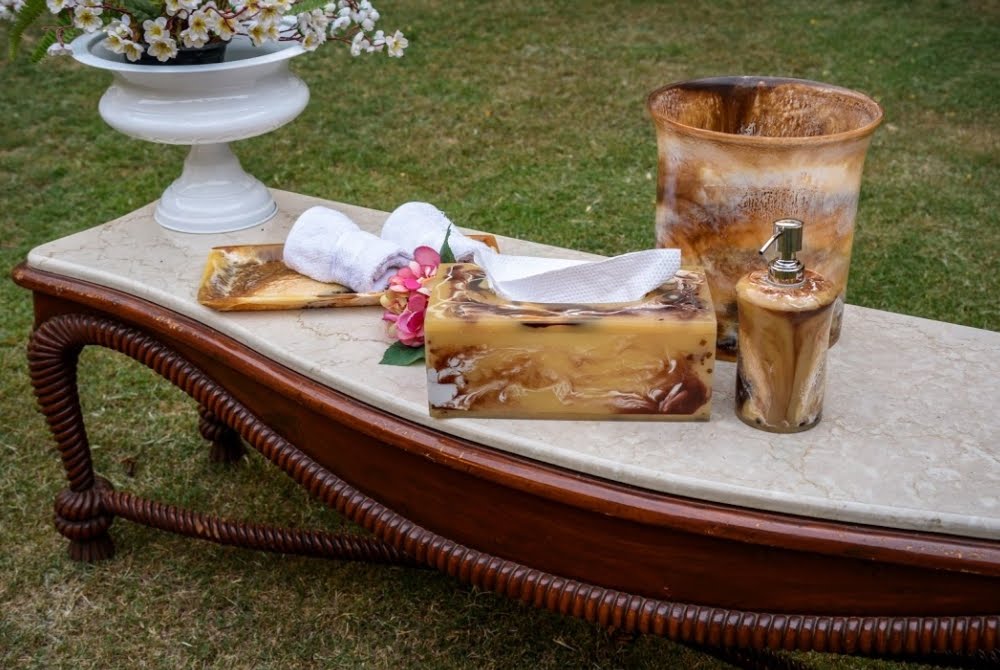 Amber Swirl Resin Bathroom Set