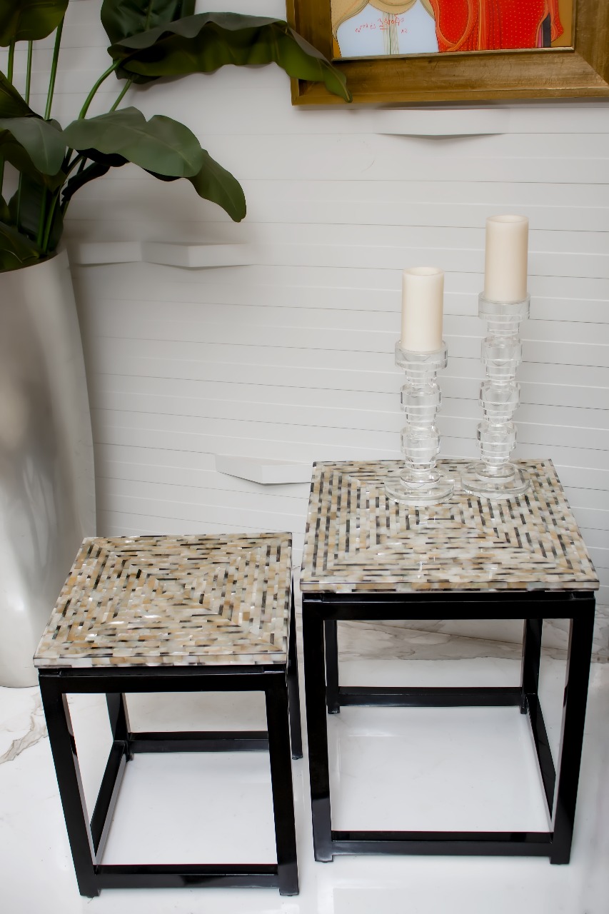 Nacre Inlay Horn Nesting Table
