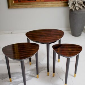 Asymmetrical Resin Inlay Ebony Teakwood Designer Nesting Table
