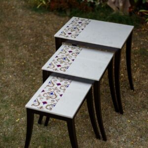 Artisanal Marble Inlay Nesting Table