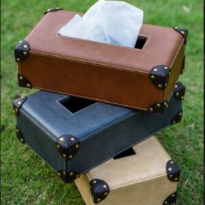 Corner Stud Leather Tissue Box
