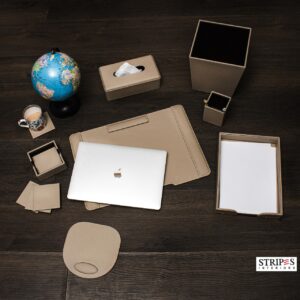 Executive Fawn Leather Office Accessories Set
