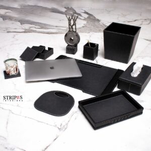 Classic Grey Leather Desk Set