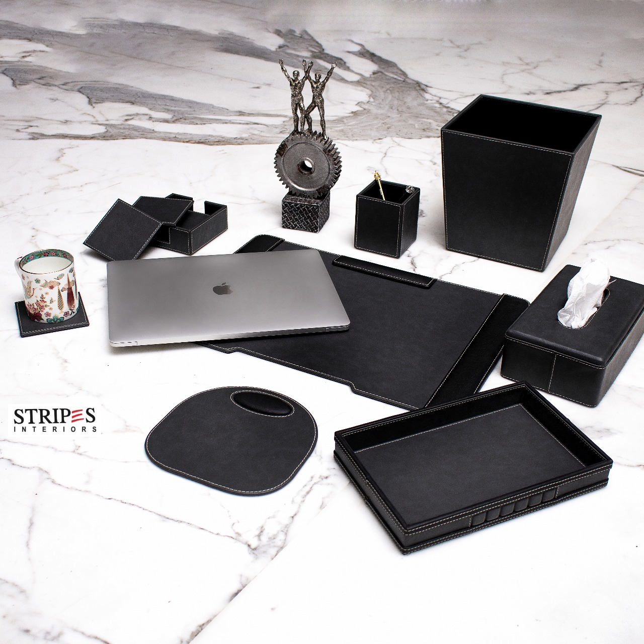 Classic Grey Leather Desk Set