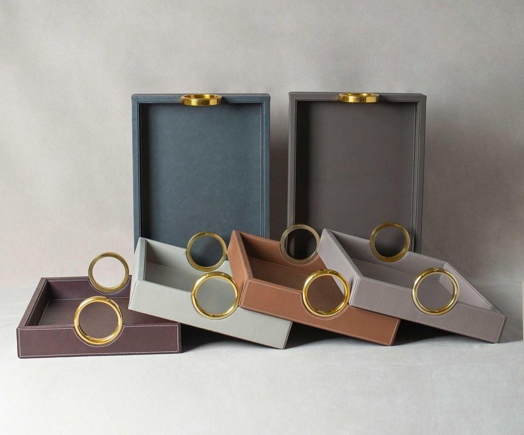 Brass Ringed Leather Tray