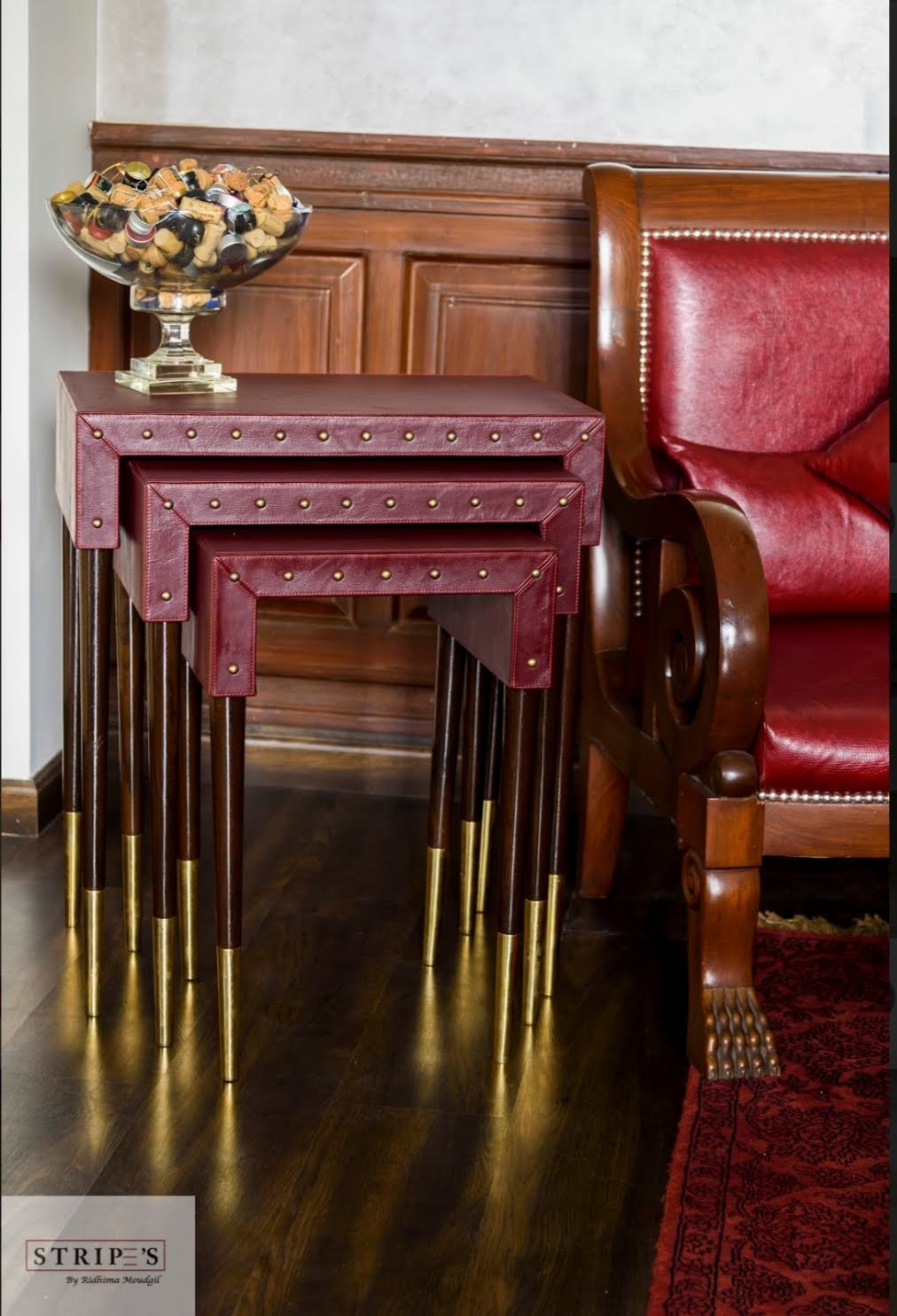 Cuir Crimson Red Nesting Table