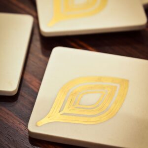 Peacock Aura Brass-Inlay Coaster Set