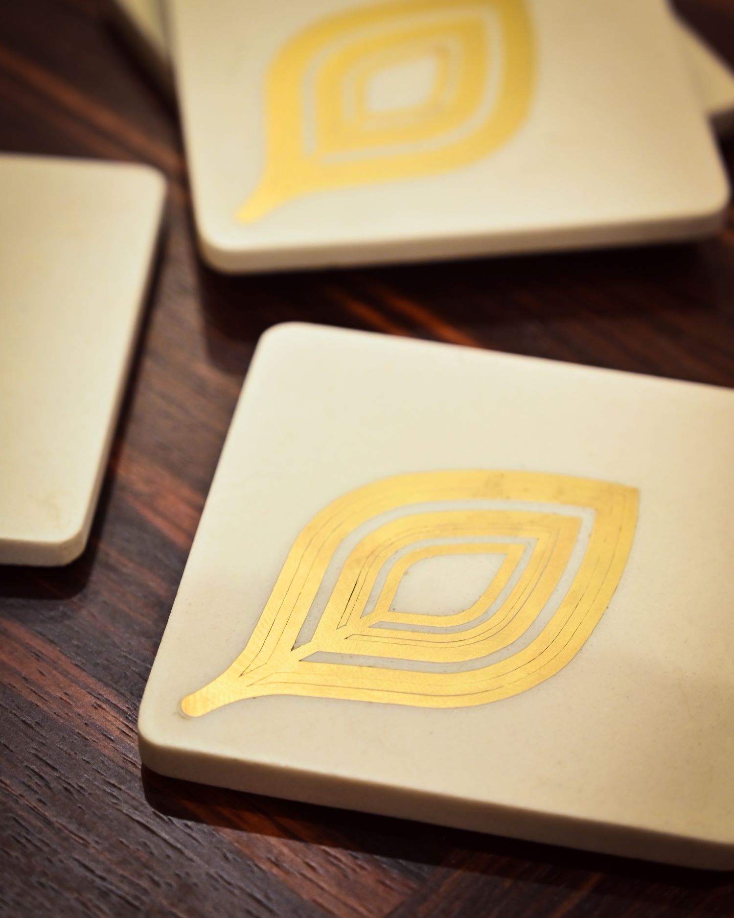 Peacock Aura Brass-Inlay Coaster Set